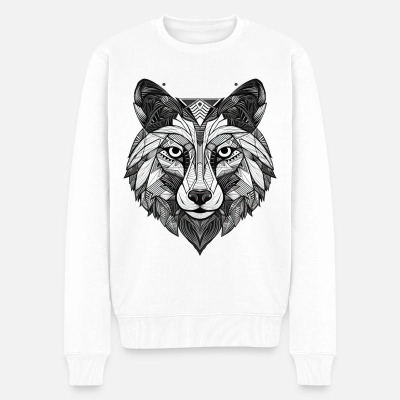 Loup Géométrique - Pull Premium bio Homme - blanc