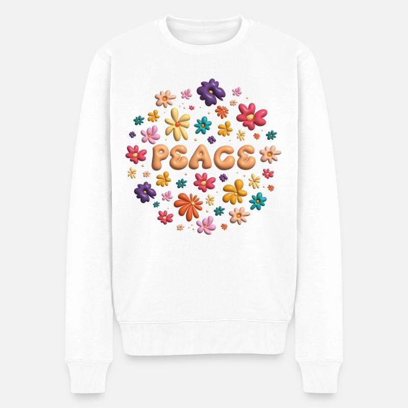 Peace & groovy flowers - Pull Premium bio Homme - blanc