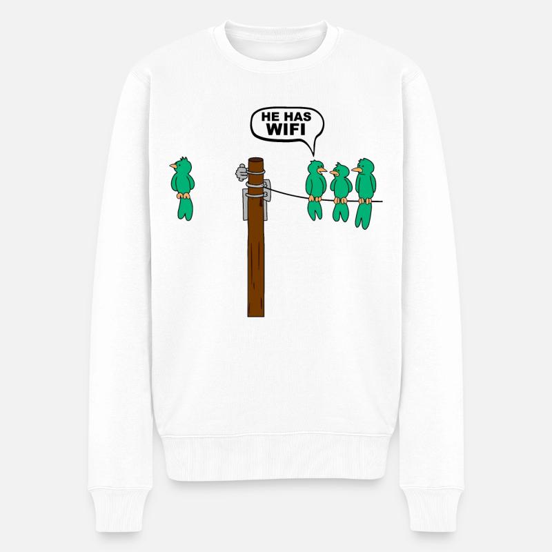 Oiseau Il a Wifi Graphique - Pull Premium bio Homme - blanc