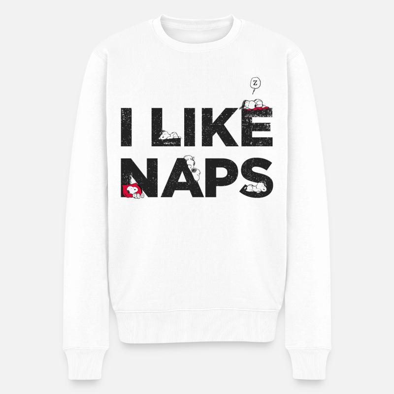 Peanuts Snoopy I Like Naps Lustiger Spruch - Männer Premium Bio Pullover - Weiß