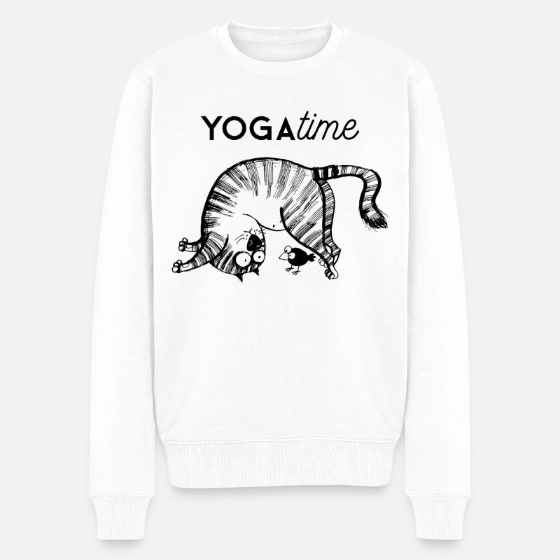 Cat Yoga Time Drôle Graphique - Pull Premium bio Homme - blanc