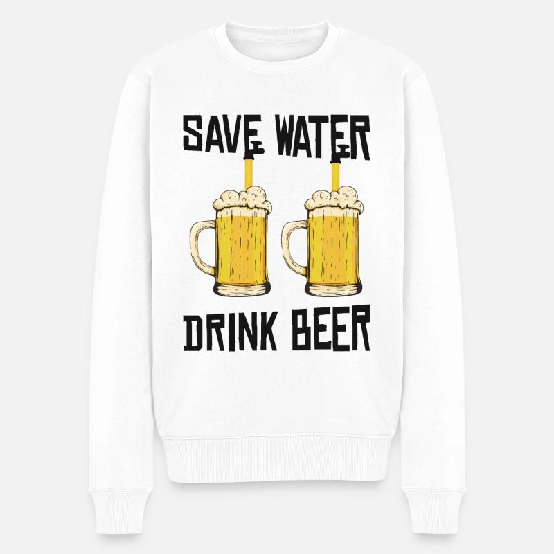 Spare Wasser Trinke Bier - Männer Premium Bio Pullover - Weiß
