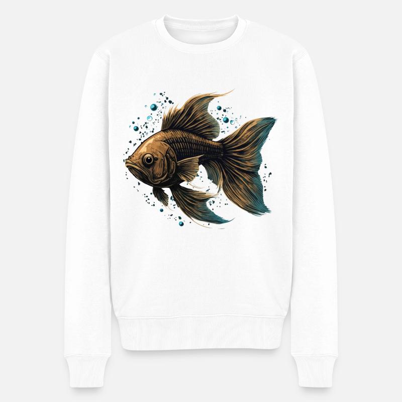 Poisson brun - Pull Premium bio Homme - blanc