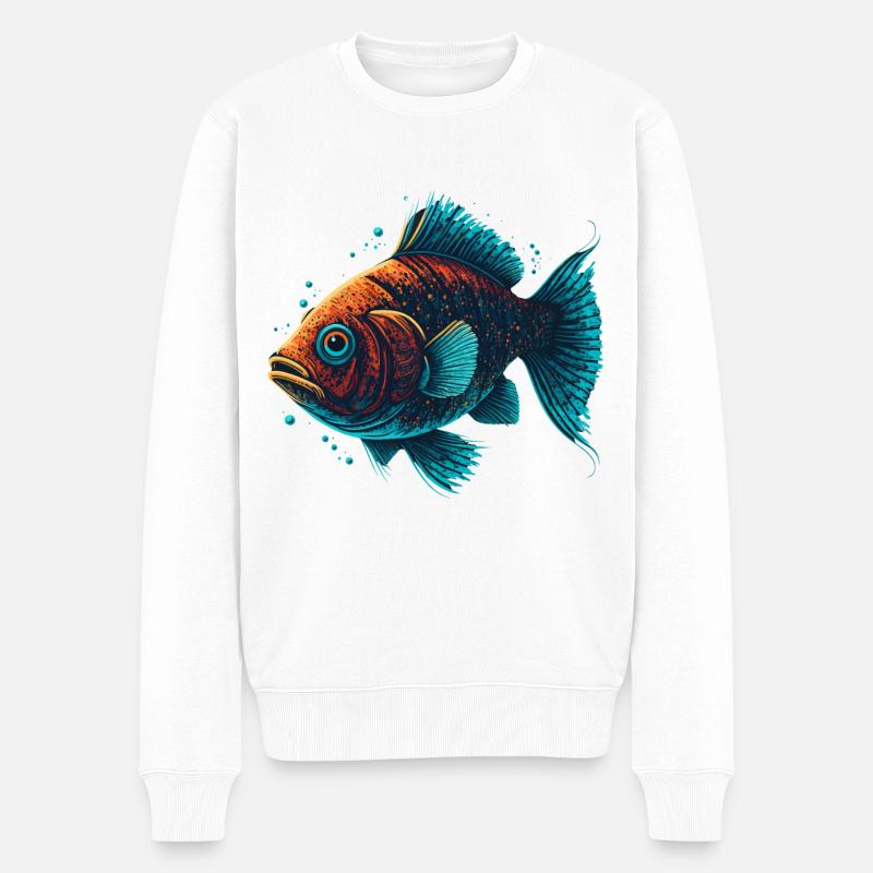 Lustige Fische - Männer Premium Bio Pullover - Weiß