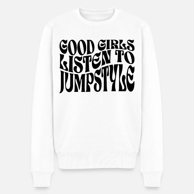 Mädchen hören sich EDM Jumpstyle an - Männer Premium Bio Pullover - Weiß