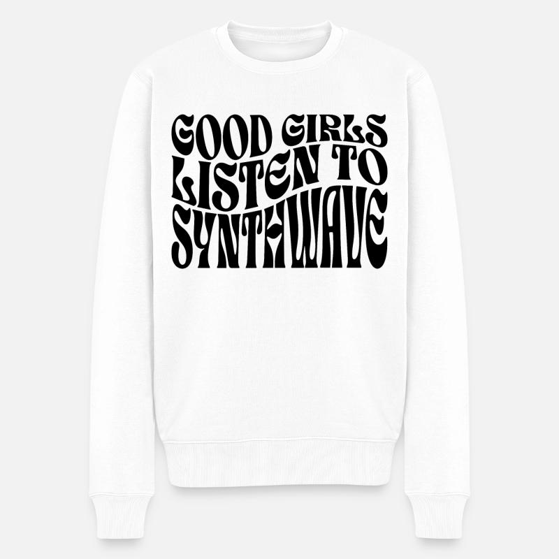 Mädchen hören Synthwave-Musik - Männer Premium Bio Pullover - Weiß