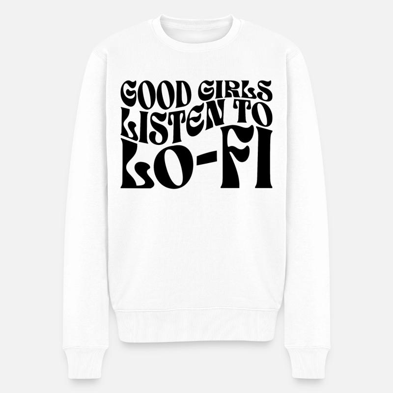 Mädchen hören Lo-Fi-Musik - Männer Premium Bio Pullover - Weiß