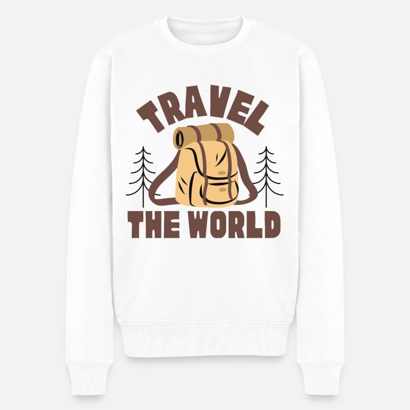 Parcourir le monde (sac à dos, arbres) (idée cadeau) - Pull Premium bio Homme - blanc