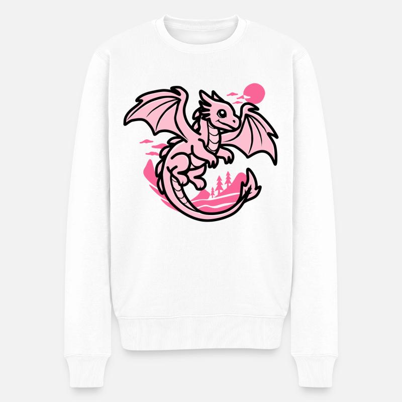 Rosa Drache - Männer Premium Bio Pullover - Weiß