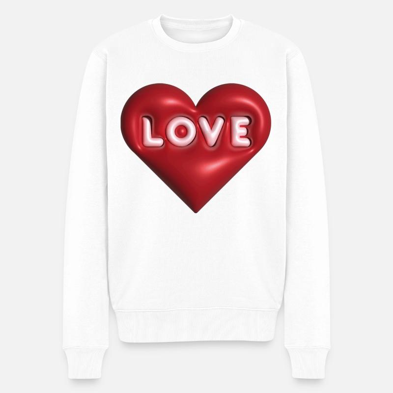 Love 3D rouge - Pull Premium bio Homme - blanc