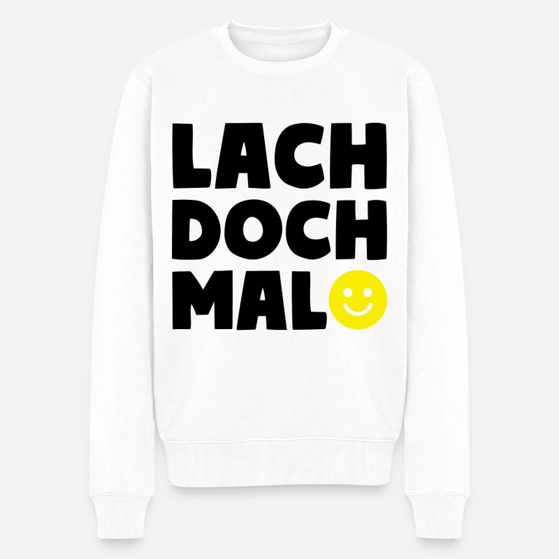 LACH DOCH MAL Smiley Motto - Männer Premium Bio Pullover - Weiß