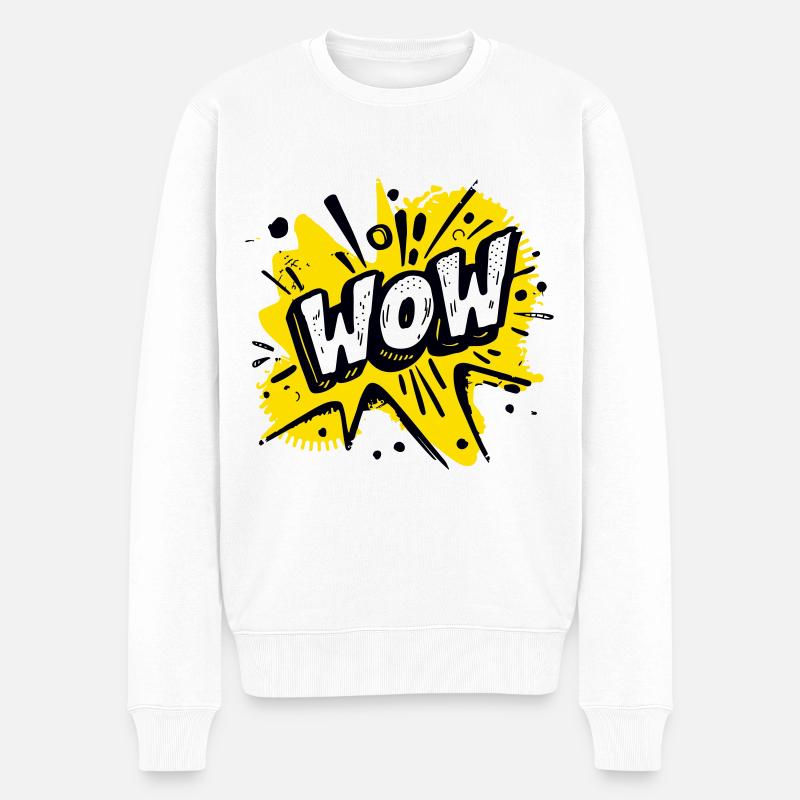 Comic Pop Art "Wow" - Männer Premium Bio Pullover - Weiß