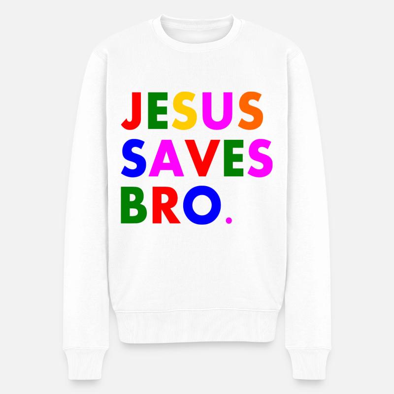 Jesus saves bro - Männer Premium Bio Pullover - Weiß