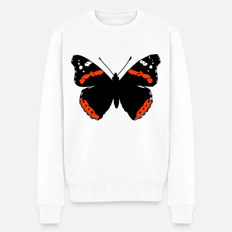Admiral Schmetterling - Männer Premium Bio Pullover - Weiß