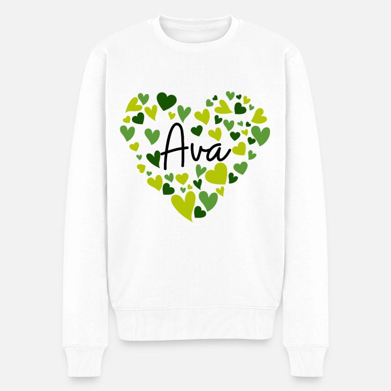 Ava Namensdesign mit herzförmigen grünen Herzen - Männer Premium Bio Pullover - Weiß