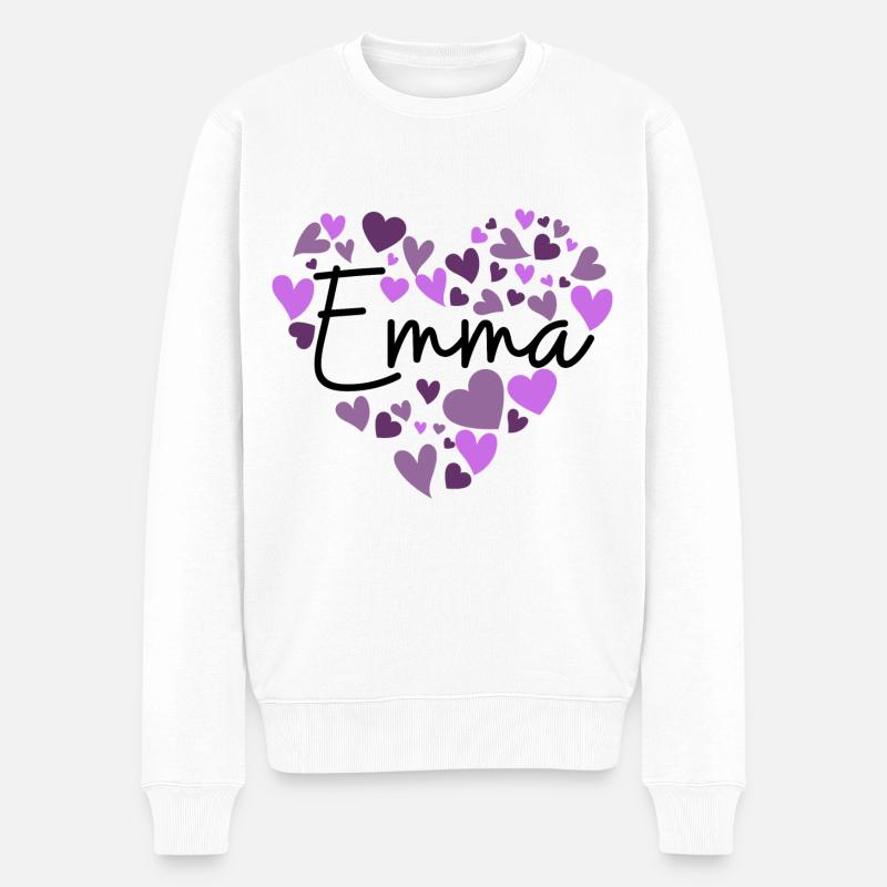 Ich liebe Emma Herzen in Lila - Männer Premium Bio Pullover - Weiß