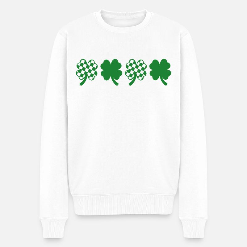 Karierter Klee St. Patrick's Day - Männer Premium Bio Pullover - Weiß