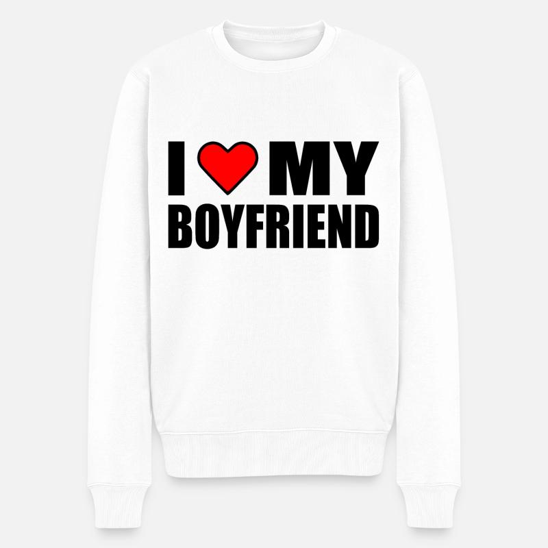 I love my boyfriend - Männer Premium Bio Pullover - Weiß