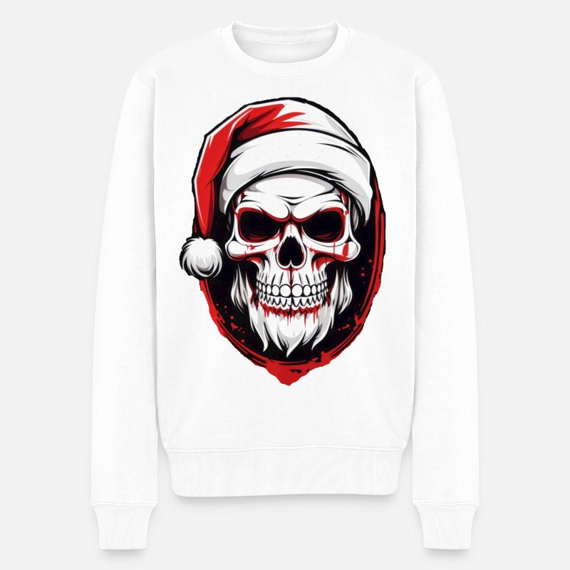 Totenkopf Weihnachtsmann - Männer Premium Bio Pullover - Weiß