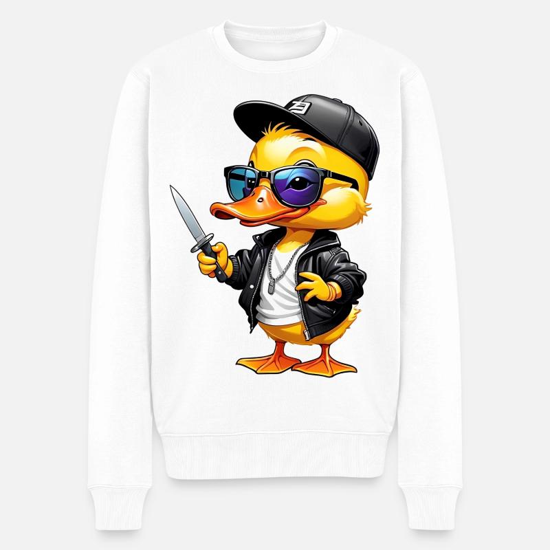 SSW32 Rapper Ente Messer Jacke und Hut - Männer Premium Bio Pullover - Weiß
