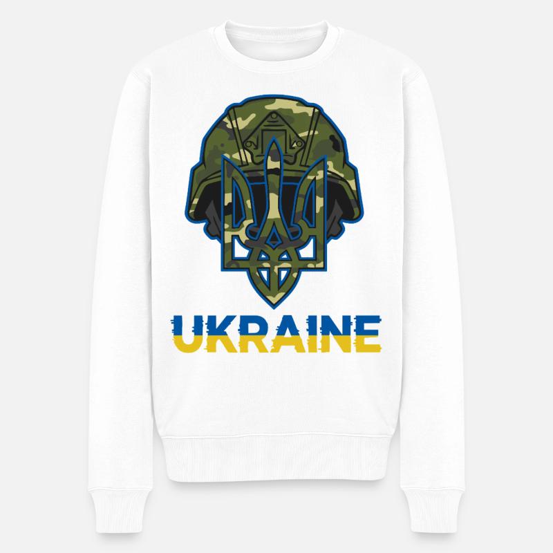 Ukraine Trident Camouflage Helm - Männer Premium Bio Pullover - Weiß