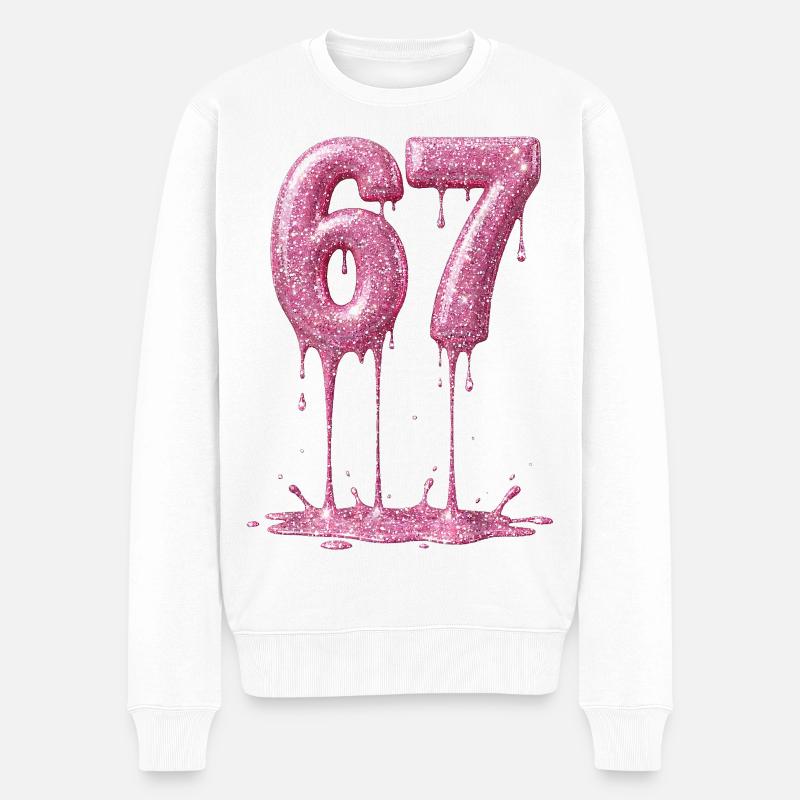 67 Pink Glitzer tropft - Männer Premium Bio Pullover - Weiß