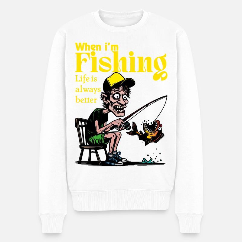WhenIAmAngeln - Männer Premium Bio Pullover - Weiß