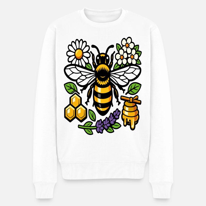 Bienen und Wildblumen - Männer Premium Bio Pullover - Weiß