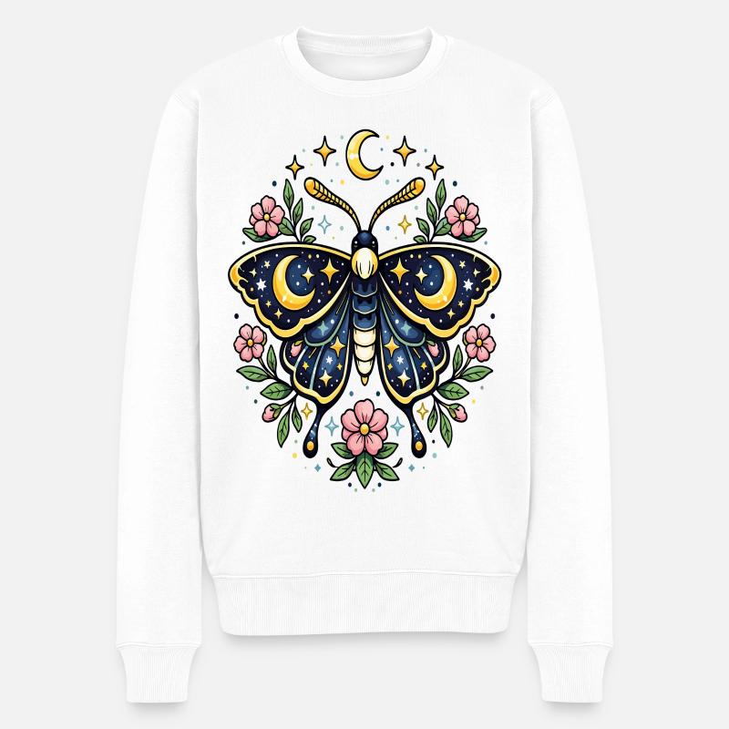 Papillon céleste lune fleurs étoiles - Pull Premium bio Homme - blanc