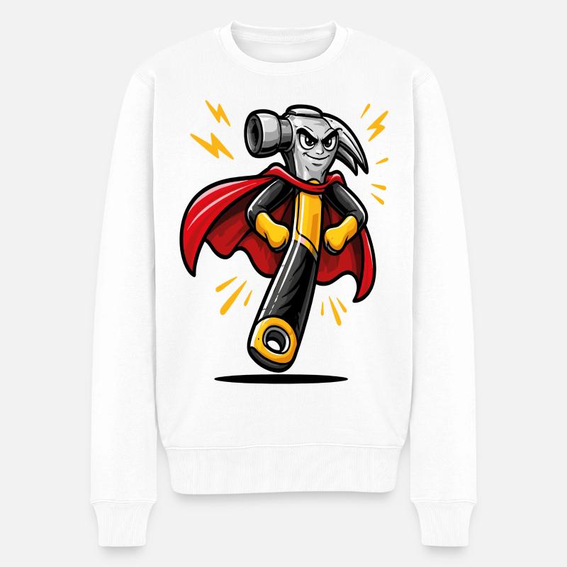 DIY-Superhelden-Cartoon-Hammer - Männer Premium Bio Pullover - Weiß