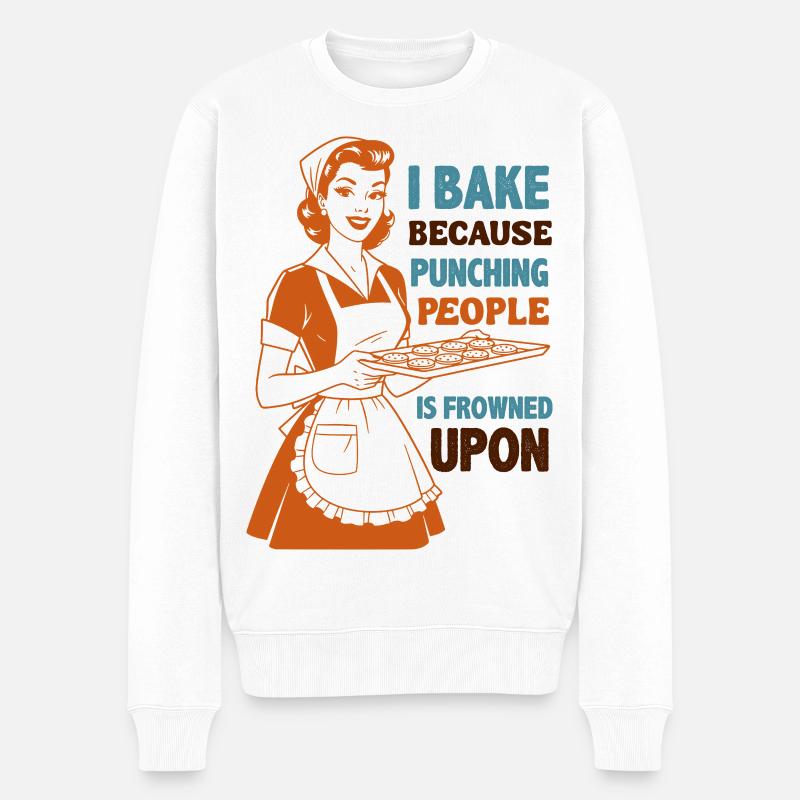 Backenwitz Retro Kitchen Saying: Baking instead of beating - Men's Premium Organic Jumper - white
