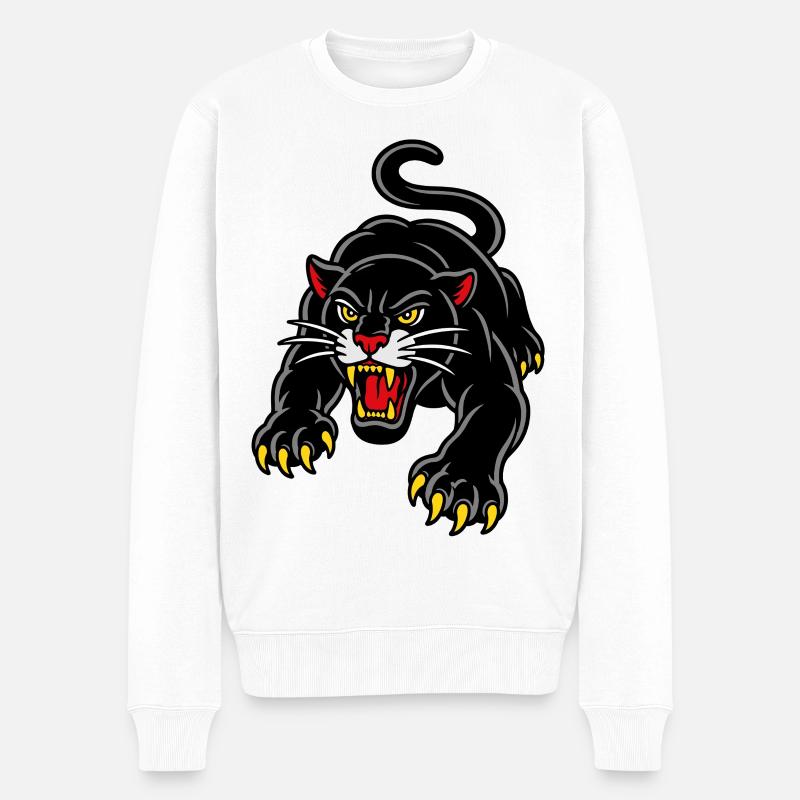 Panthère bondissante style tattoo sauvage - Pull Premium bio Homme - blanc