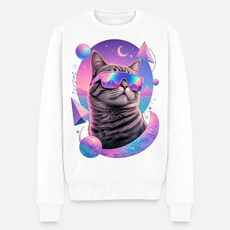 Chat Néon Astral Lunettes - Pull Premium bio Homme - blanc