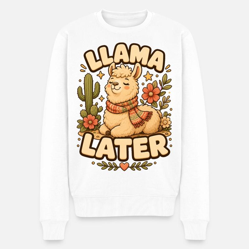 Llama Later Lama - Männer Premium Bio Pullover - Weiß
