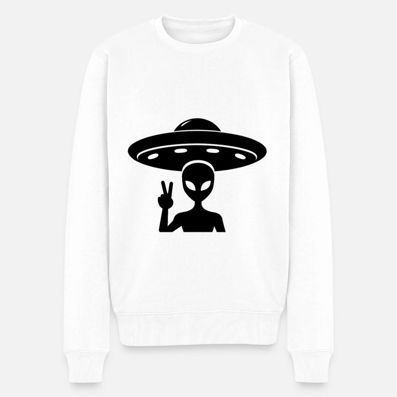 Alien UFO Peace - Männer Premium Bio Pullover - Weiß