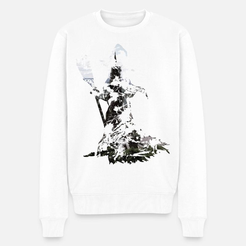 Debout sorcière avec balai comme une touche de couleur - Pull Premium bio Homme - blanc