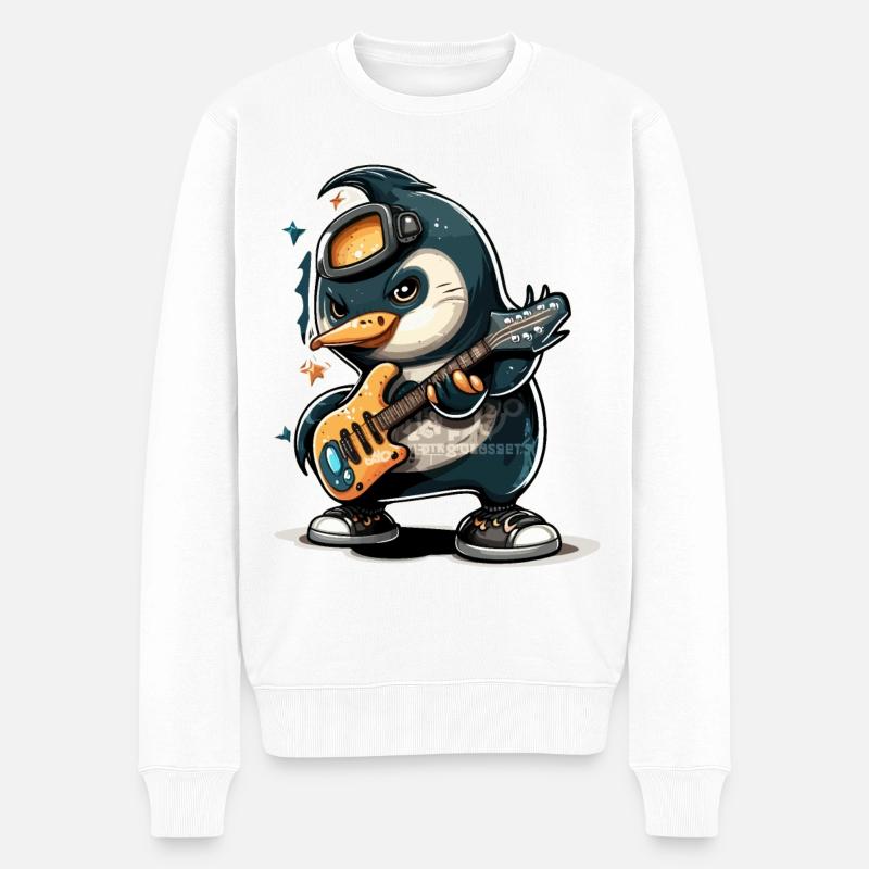 Rocker-Pinguin - Männer Premium Bio Pullover - Weiß