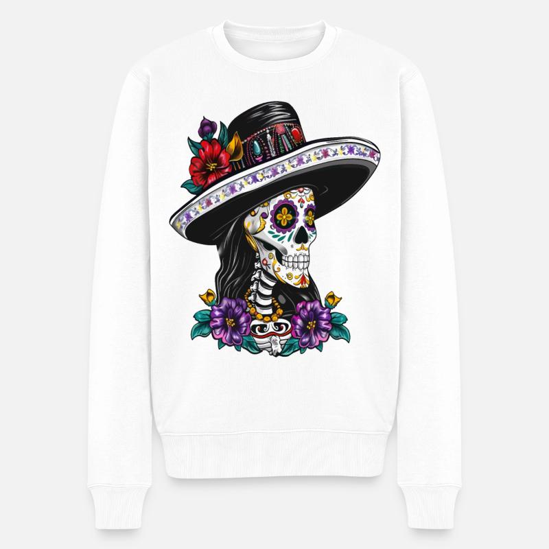 Sugar Skull Tag der Toten Dia De Los Muertos - Männer Premium Bio Pullover - Weiß