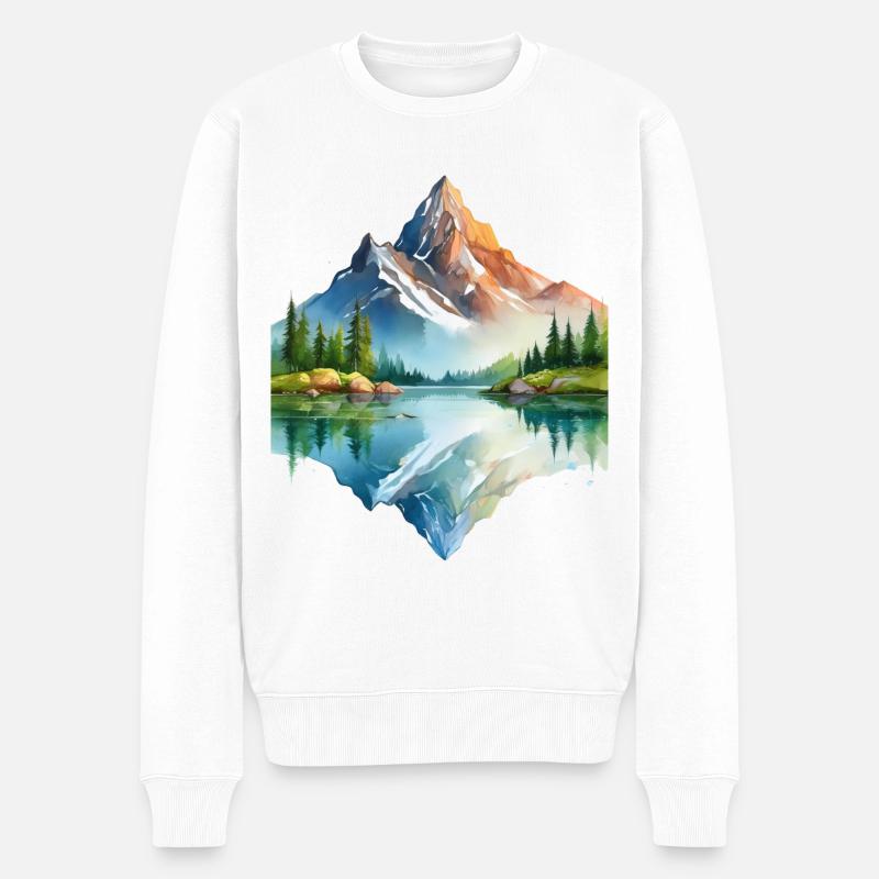 Berge, die sich im See spiegeln - Männer Premium Bio Pullover - Weiß