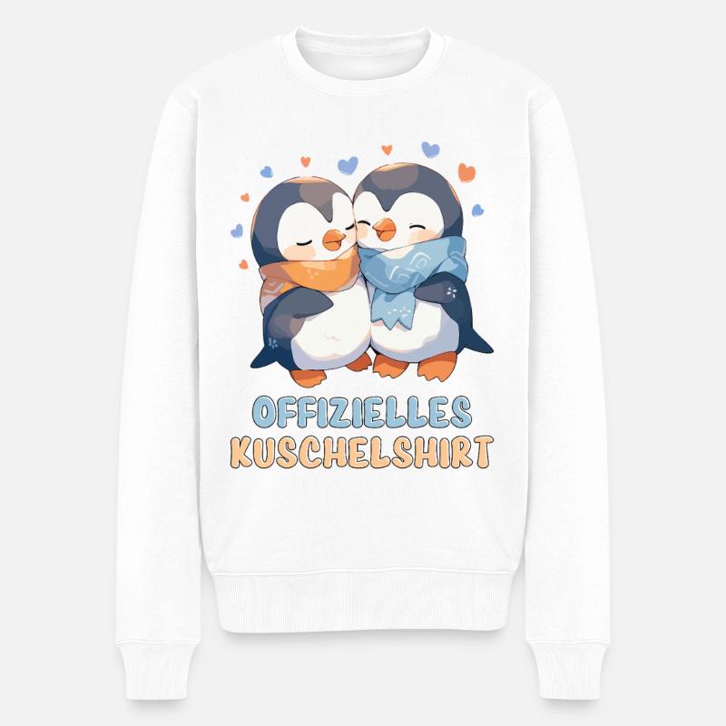 Offizielles Kuschelshirt Pinguine Liebe Herz Süß - Männer Premium Bio Pullover - Weiß