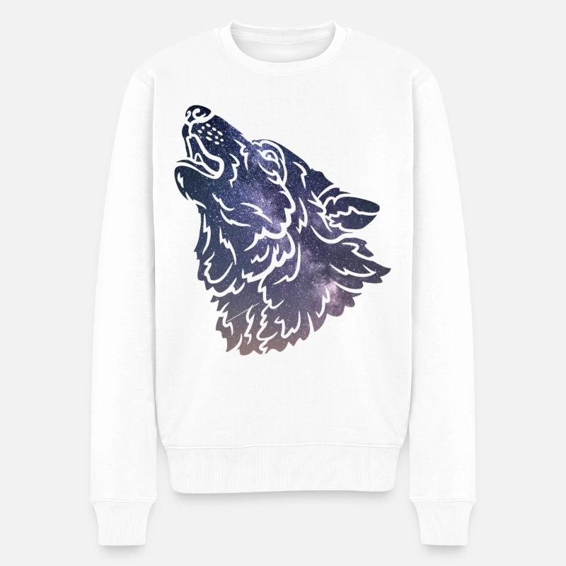 Wolf silhouette Galaxy - Männer Premium Bio Pullover - Weiß