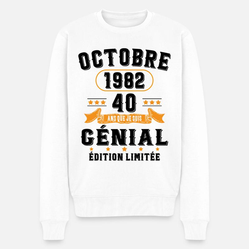 40 Ans Anniversaire Vintage Né(e) en Octobre 1982 - Pull Premium bio Homme - blanc