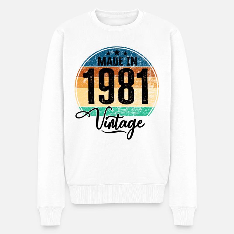 Vintage Made in 1981 Geburtsjahr 1981 Geburtstag - Männer Premium Bio Pullover - Weiß
