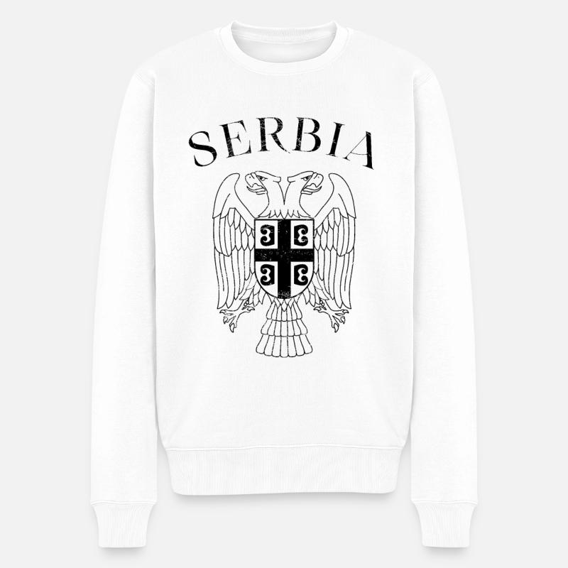 Serbien Adler Wappen Flagge - Männer Premium Bio Pullover - Weiß
