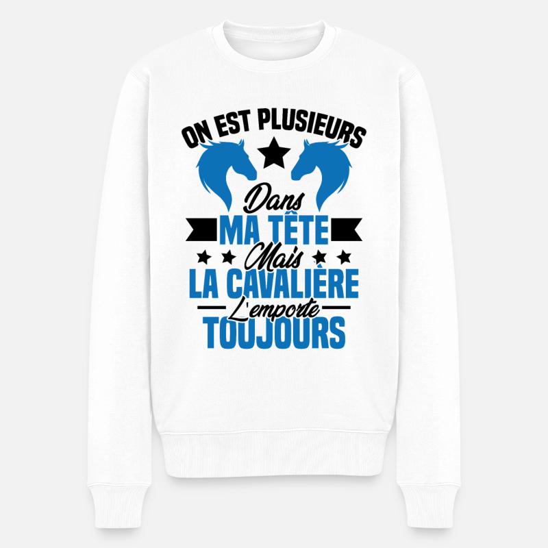 La Cavalière toujours Cadeau Humour Cheval - Pull Premium bio Homme - blanc