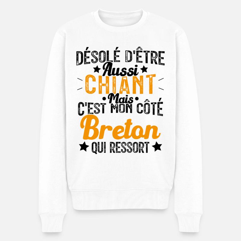 Désolé d'être Chiant c'est mon côté Breton - Pull Premium bio Homme - blanc