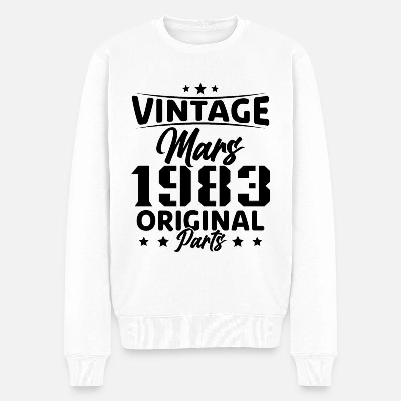 Vintage né en Mars 1983 Cadeau d'anniversaire - Pull Premium bio Homme - blanc