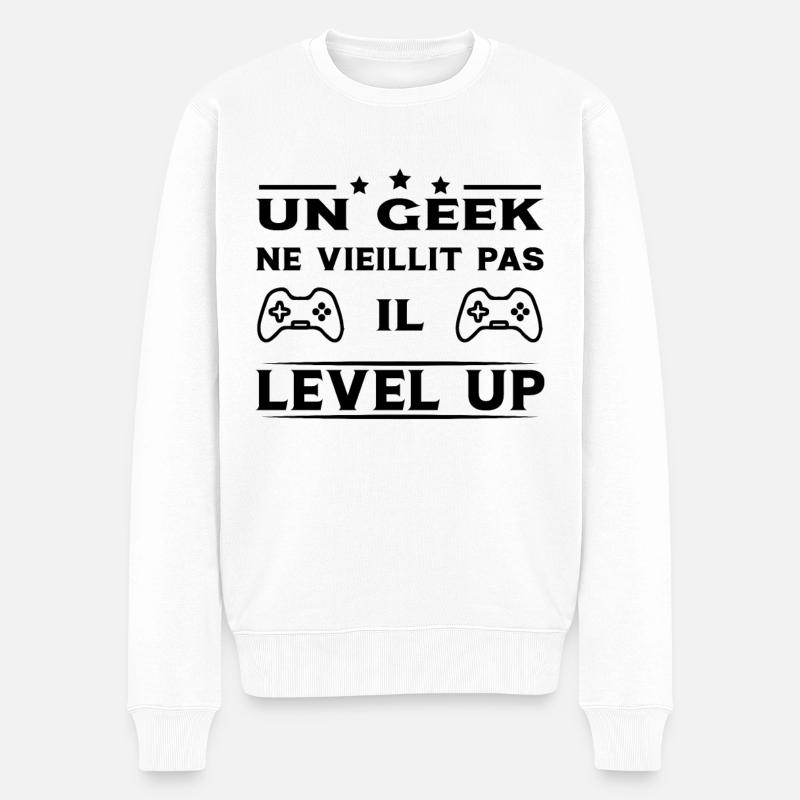 Un geek ne vieillit pas il level up - Pull Premium bio Homme - blanc