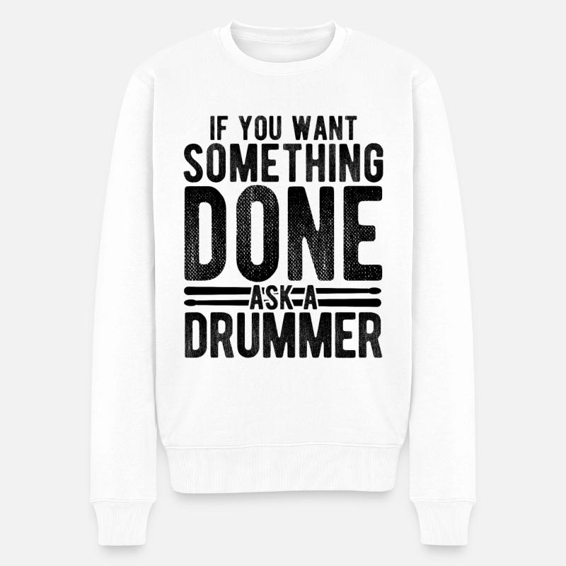 Schlagzeug Spieler Drummer - Männer Premium Bio Pullover - Weiß