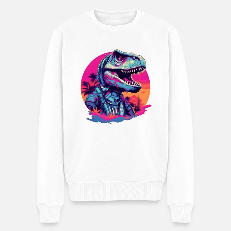Futuristischer T-Rex - Männer Premium Bio Pullover - Weiß